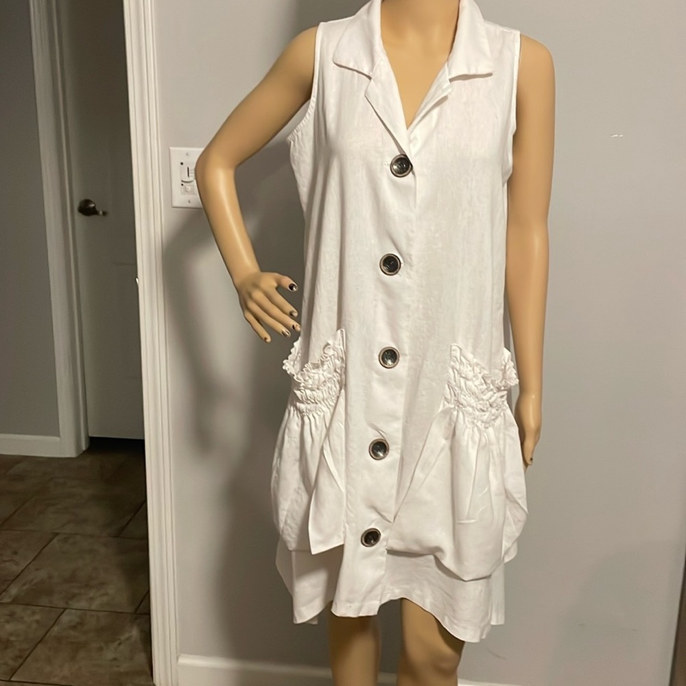 For Cynthia Linen Blend Shark Bite Hem Small
